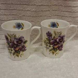 2 Bone China Floral Teacups Mugs